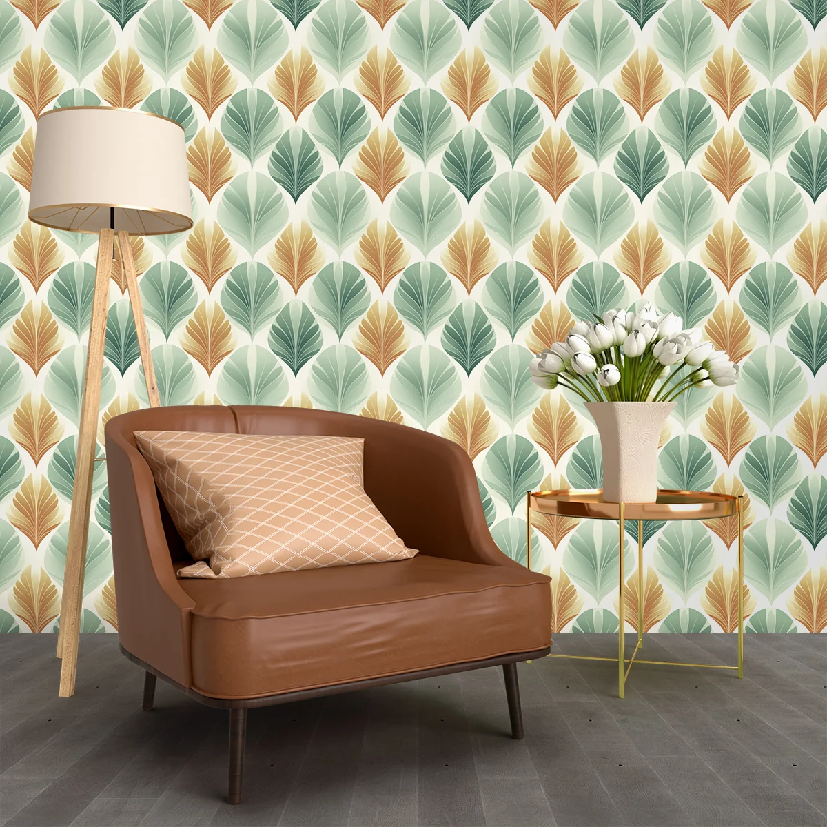Self adhesive wallpaper,WALLPAPER,3d Cactus Art Orange Green Damask Patterned wallpaper